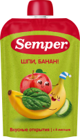 Пюре Semper (Сэмпер) Яблоко, банан, шпинат, огурец, 100 г