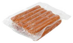 Колбаски для хот-догов говяжьи варено-копченые салями замороженные, около 1 кг