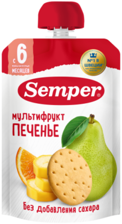 Пюре Semper (Сэмпер) Мультифрукт с печеньем, 100 г