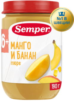 Пюре фруктовое Манго и банан без сахара с 6 мес, 190 г