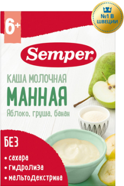 Каша молочная манная с яблоком, грушей, бананом с 6 мес, 180 г