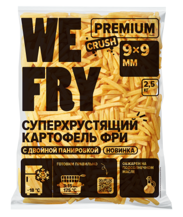 Картофель фри с панировкой 9х9 мм (DS04) быстрозамороженный Crush Premium, 2,5 кг