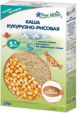 Каша ORGANIC безмолочная кукурузно-рисовая Флер Альпин,175 г