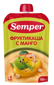 Пюре Semper (Сэмпер) мультифруктовое с кашей, 120 г 