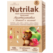 Каша Нутрилак (Nutrilak) Premium Мультизлаковая c яблоком и малиной PROCEREALS молочная цельнозернов 200г  