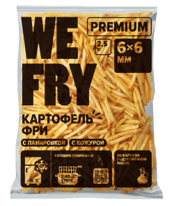 Картофель фри с панировкой и кожурой 6x6 мм (S22) быстрозамороженный Premium We Fry, 2,5 кг