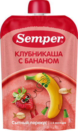 Пюре Semper (Сэмпер) Банан и клубника с кашей, 120 г