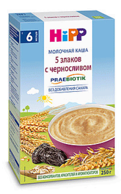 Каша HiPP (Хипп) молочная 5 злаков с черносливом, с пребиотиками, 250 г