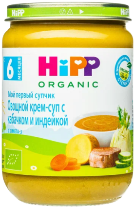 Пюре HiPP (Хипп) Овощной крем-суп с кабачком и индейкой, 190 г