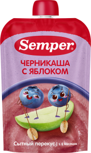 Пюре Semper (Сэмпер) Яблоко и черника с кашей, 120 г