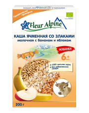 Каша молочная Ячменная со злаками с бананом и яблоком, 200 г