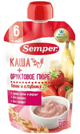 Пюре Semper (Сэмпер) Банан и клубника с кашей, 120 г