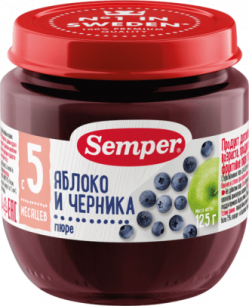 Пюре детское фруктовое яблоко и черника, 125 г