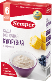 Каша Semper (Сэмпер) молочная Кукурузная с черникой, 180 г