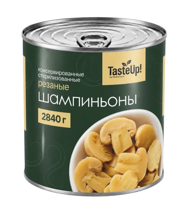 Шампиньоны резаные консервированные, 3100 мл/2840 г (масса продукта 1800 г)