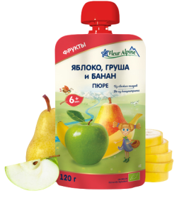 Пюре ORGANIC яблоко-груша-банан Флер Альпин, 120 г 