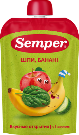 Пюре Яблоко, Банан, Шпинат, Огурец, 100 г