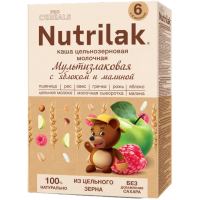Каша Нутрилак (Nutrilak) Premium Мультизлаковая c яблоком и малиной PROCEREALS молочная цельнозернов 200г  