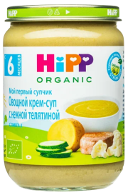 Пюре HiPP (Хипп) Овощной крем-суп с нежной телятиной, 190 г