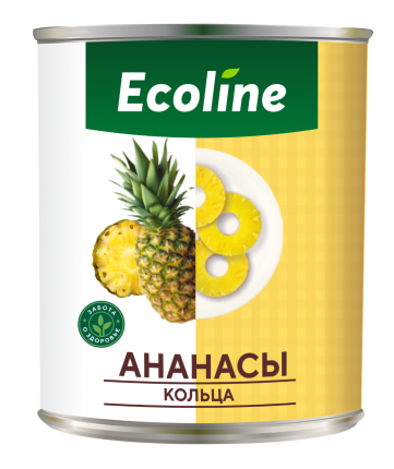 Ананасы кольца в легком сиропе, 830 г (масса продукта 430 г)
