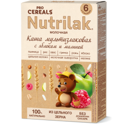 Каша Nutrilak (Нутрилак) PROCEREALS молочная Мультизлаковая c яблоком и малиной цельнозерновая, 200 г