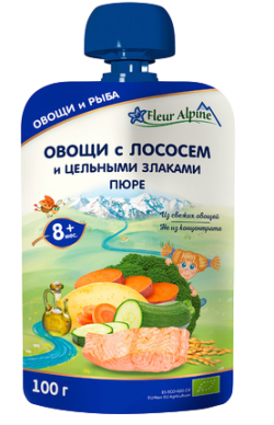 Пюре FLEUR ALPINE  Овощи с лососем и цельными злаками, 100 г (пауч)