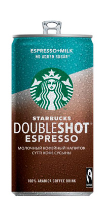 Молочный кофейный  напиток Starbucks® Doubleshot Espresso без добавления сахара, м.д. жира 2.6%, 0.2л