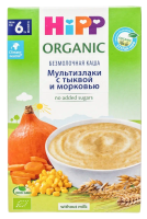 КашаHiPP (Хипп) безмолочная Мультизлаки с тыквой и морковью, 200 г