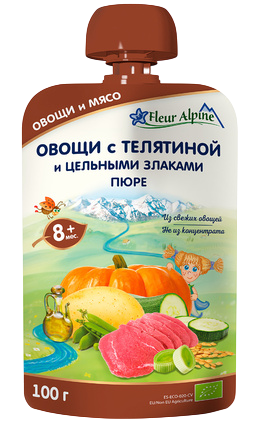 Пюре Fleur Alpine (Флер Альпин) Овощи с телятиной и цельными злаками, 100 г 
