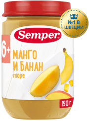 Пюре фруктовое Манго и банан без сахара с 6 мес, 190 г
