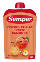 Пюре Semper (Сэмпер) Персик и банан с печеньем, 100 г