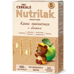 Каша Нутрилак Premium Пшеничная с яблоком PROCEREALS молочная цельнозерновая, 200г