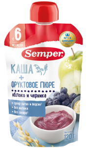 Пюре Semper (Сэмпер) Яблоко и черника с кашей, 120 г
