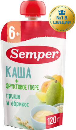 Пюре Semper (Сэмпер) Груша и абрикос с кашей, 120 г