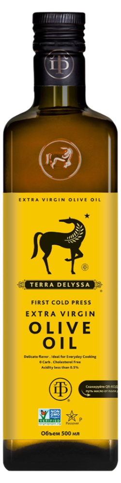 Масло оливковое нерафинированное высшего качества Extra Virgin т.м. Terra Delyssa 0,5 л, ст/б