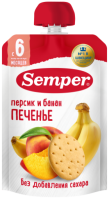Пюре Semper (Сэмпер) Персик и банан с печеньем, 100 г