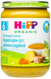 Пюре HiPP (Хипп) Овощной крем-суп с кабачком и индейкой, 190 г