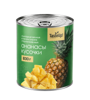 Ананасы кусочки  в легком сиропе, 830 г  (масса продукта 490 г)