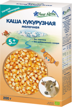 Каша ORGANIC молочная на коровьем молоке кукурузная, 200г