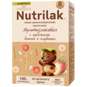 Каша Нутрилак Premium Мультизлаковая с кусочками банана и клубники PROCEREALS молочная  цельнозерновая, 200г