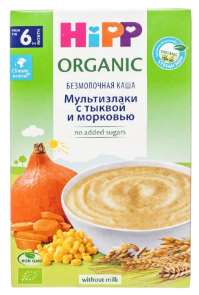 Каша HiPP (Хипп) безмолочная Мультизлаки с тыквой и морковью, 200 г