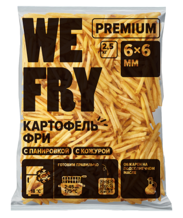 Картофель фри с панировкой и кожурой 6x6 мм (S22) Premium We Fry, 2,5 кг