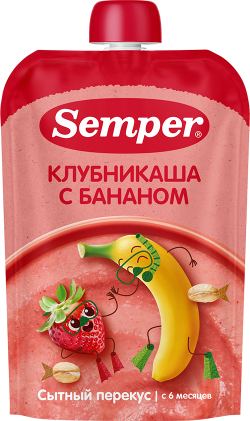 Пюре Semper (Сэмпер) Банан и клубника с кашей, 120 г