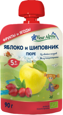 Пюре FLEUR ALPINE  яблоко-шиповник 90г (пауч)