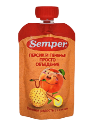 Пюре Semper (Сэмпер) Персик и банан с печеньем, 100 г
