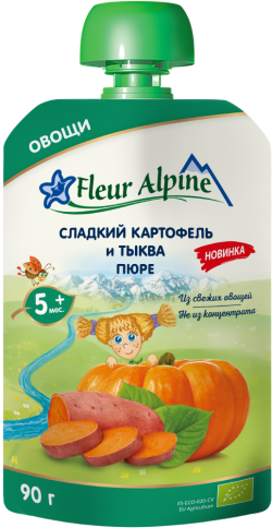 Пюре FLEUR ALPINE сладкий картофель и тыква 90г (пауч)
