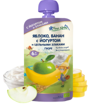 Пюре ORGANIC яблоко-банан с йогуртом,120г