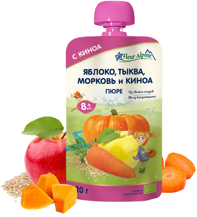 Пюре Fleur Alpine (Флер Альпин) Яблоко, тыква, морковь и киноа, 120 г 