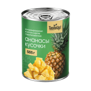 Ананасы кусочки  в легком сиропе, 565 г (масса продукта 340 г)