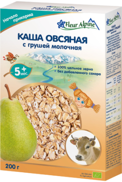 Каша ORGANIC молочная овсяная с грушей, 200г